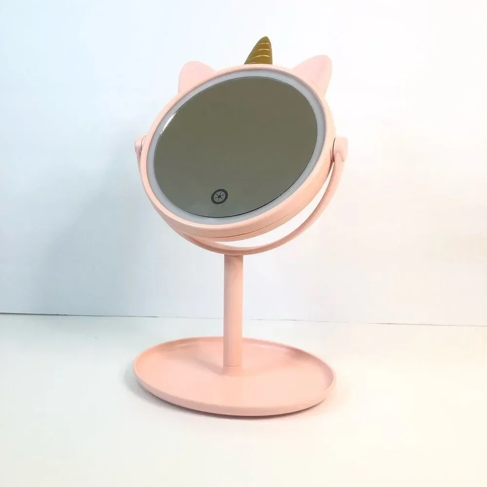 lighted unicorn mirror usb port and tilt mirror light pink vanity tray mirror